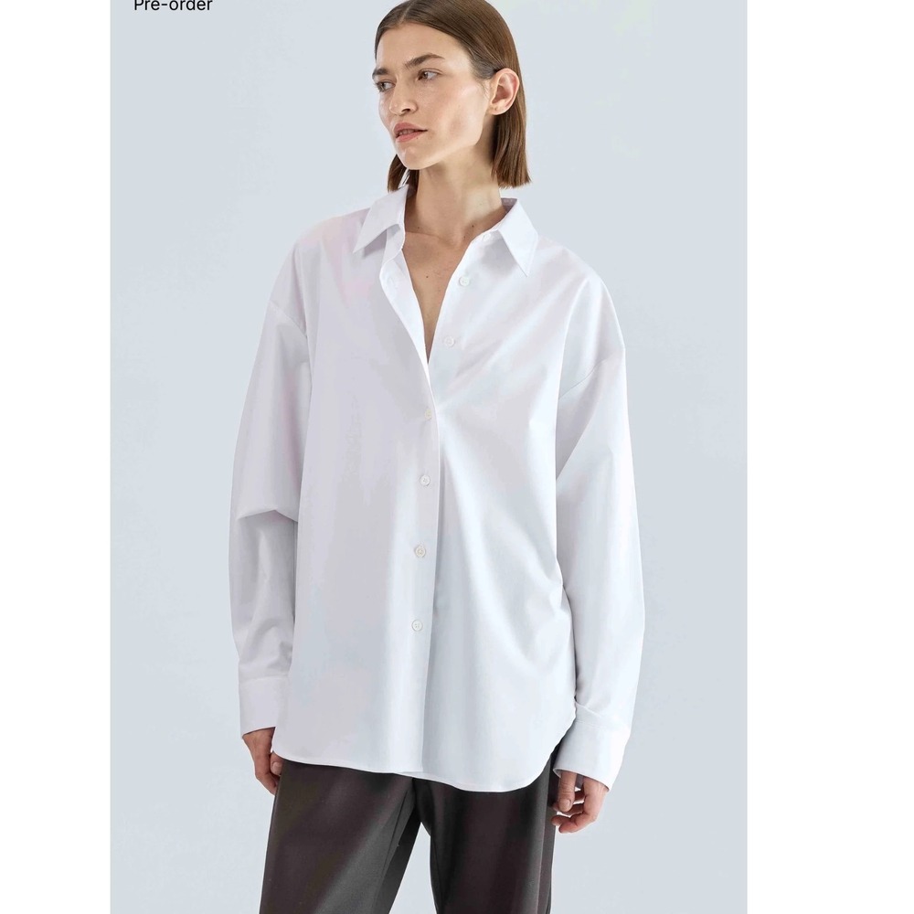 Almina Concept White Oversized Button Down Shirt Medium Long Sleeve High Low